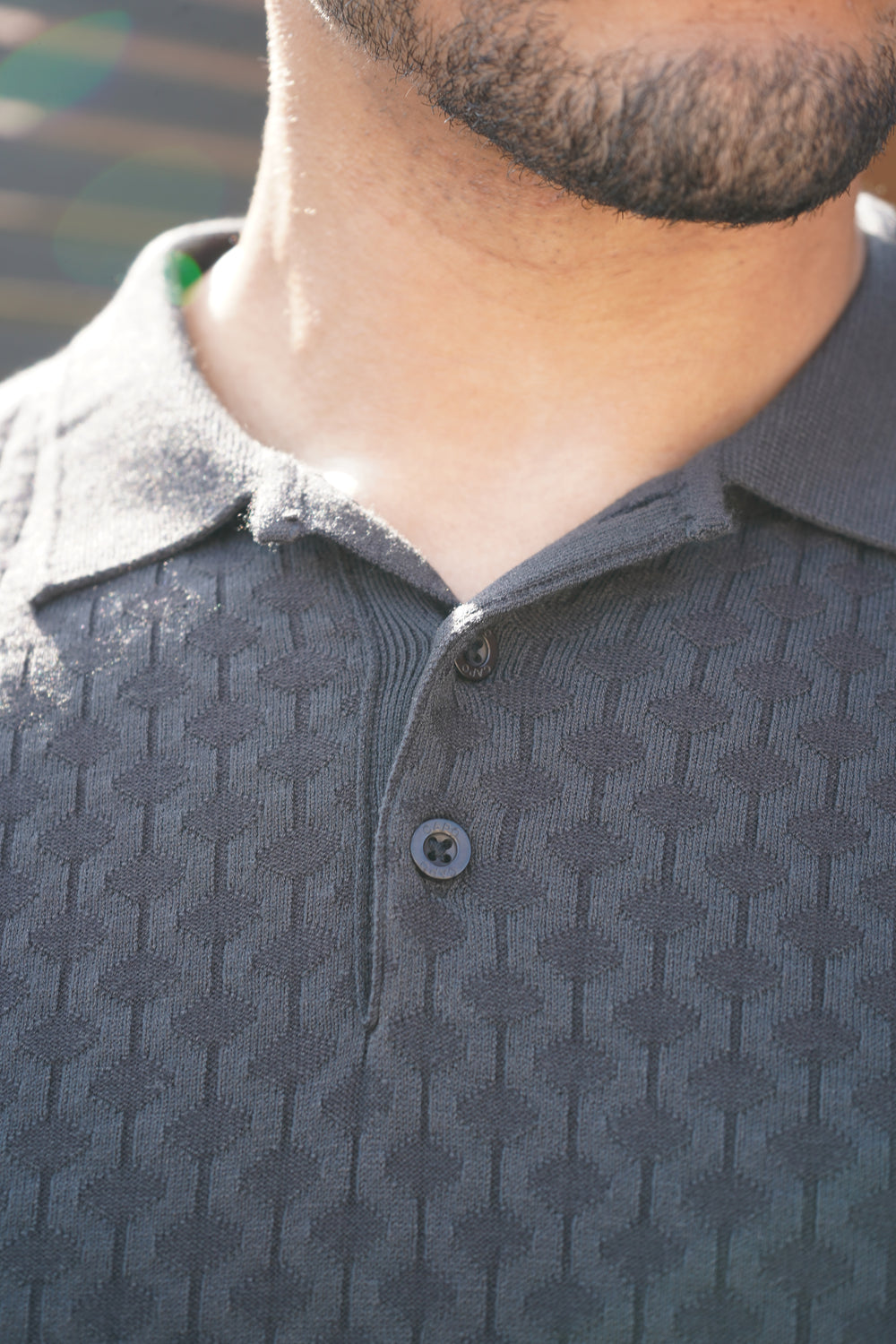 Capo Hexagonal Button Up Polo Shirt - Black
