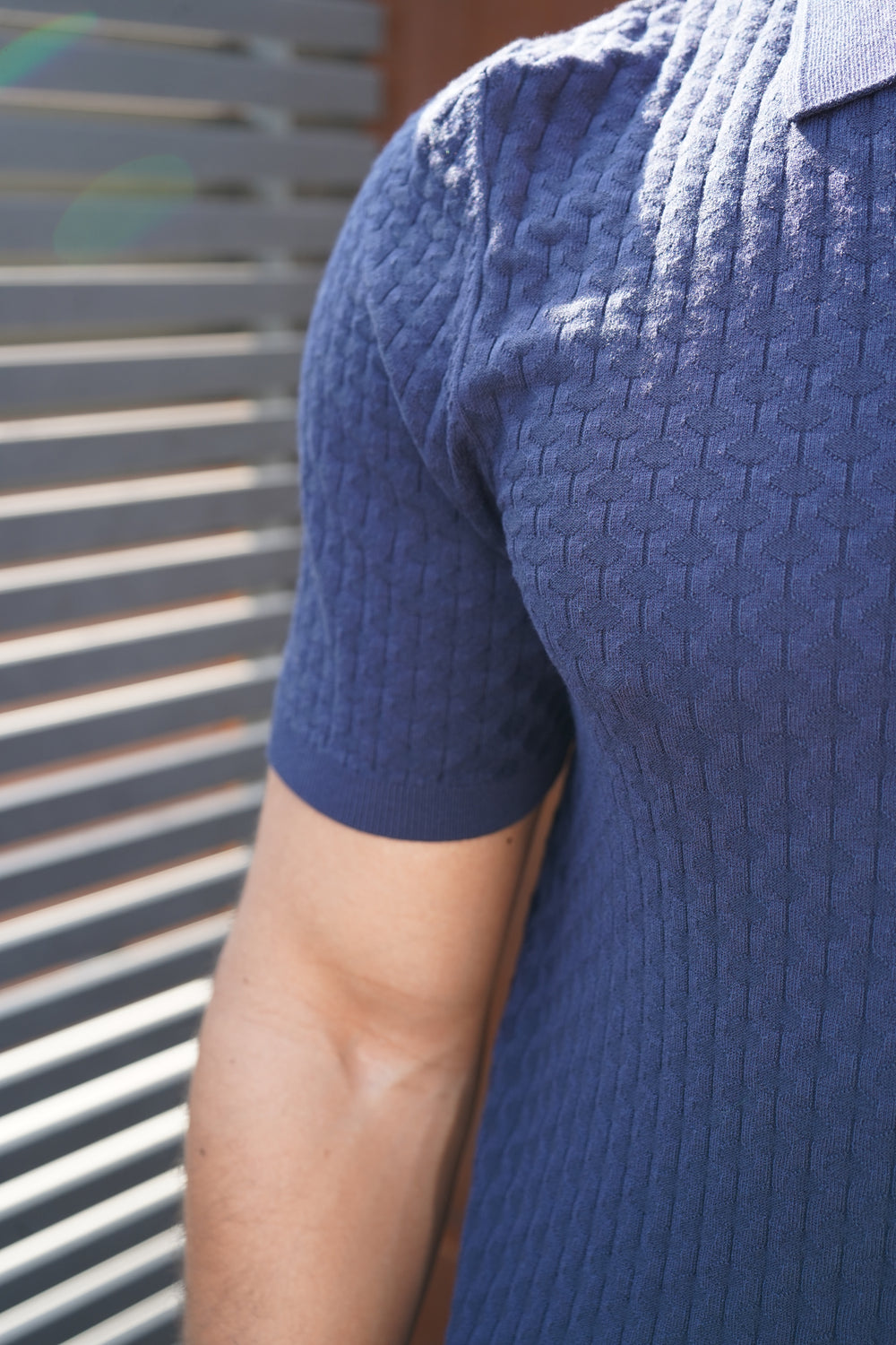 Capo Hexagonal Button Up Polo Shirt - Navy