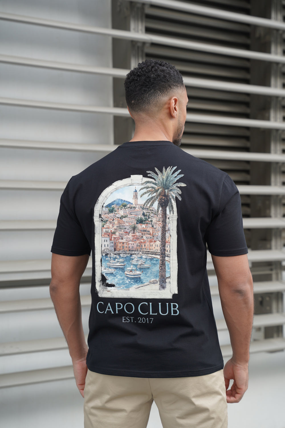 Capo Boat Scene Printed T-Shirt - Black