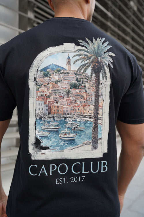 Capo Boat Scene Printed T-Shirt - Black