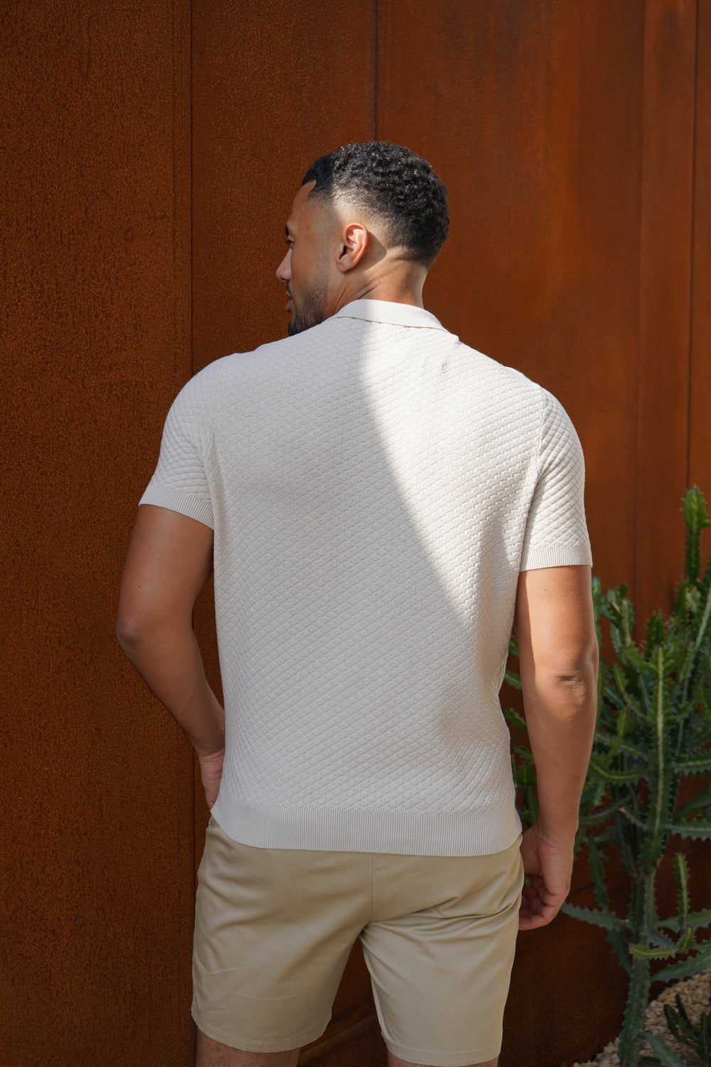 Capo Jacquard Zip Up Polo Shirt - Stone