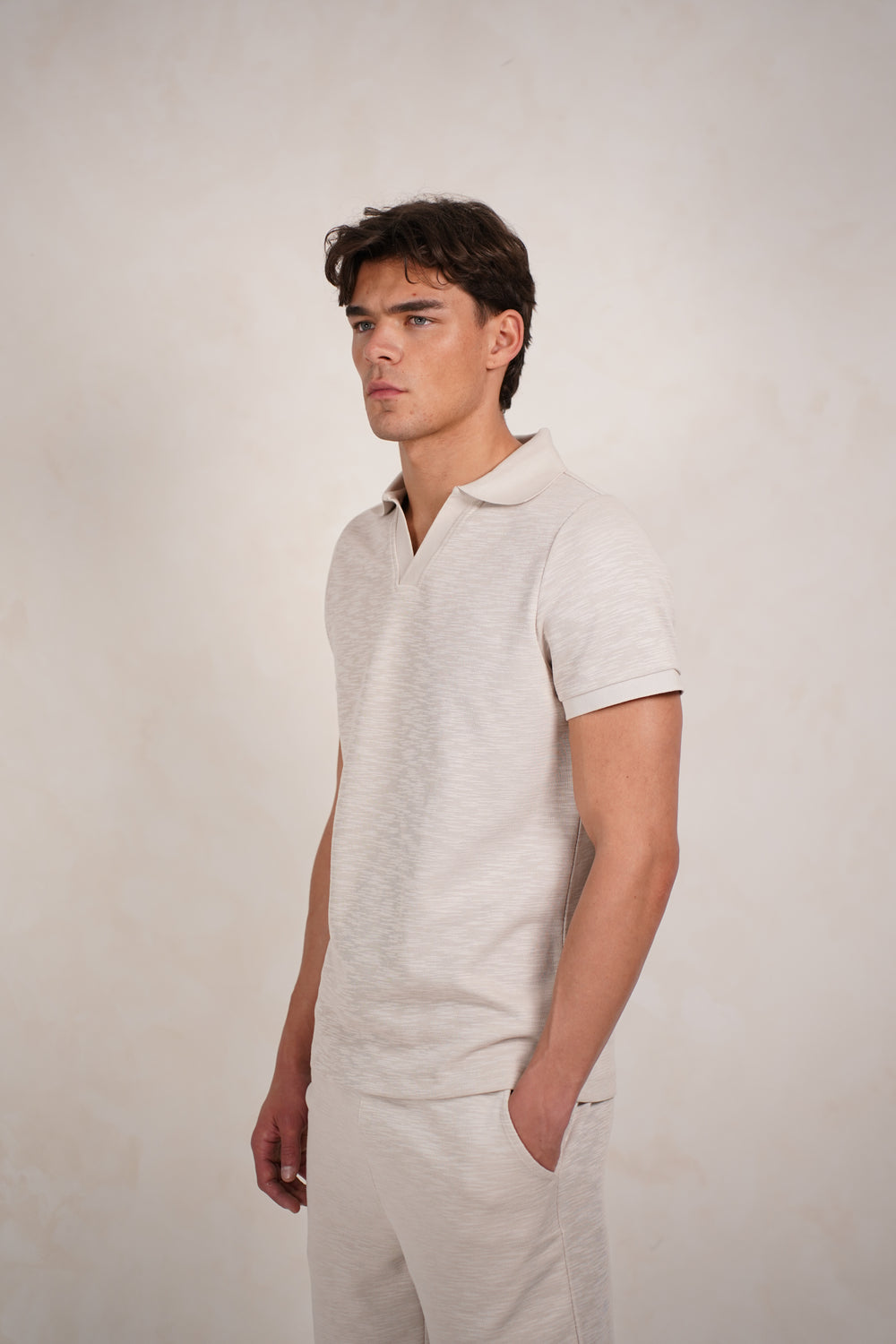 Capo Jersey Slub Cuban Polo Shirt - Stone Grey