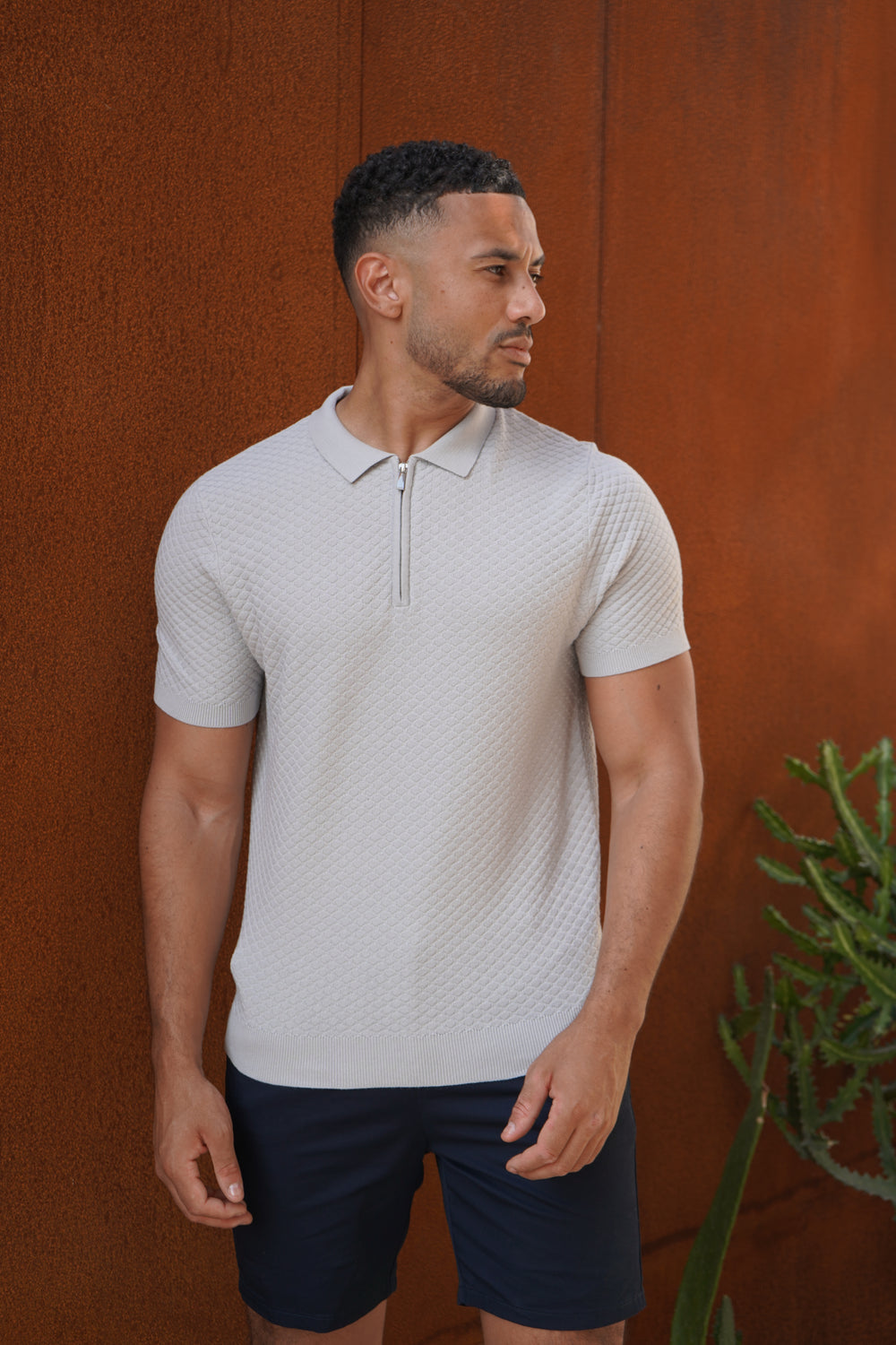 Capo Jacquard Zip Up Polo Shirt Light Grey Capo CAPO Meaning Capo Jacquard Zip Up Polo Shirt Light Grey Capo CAPO Meaning