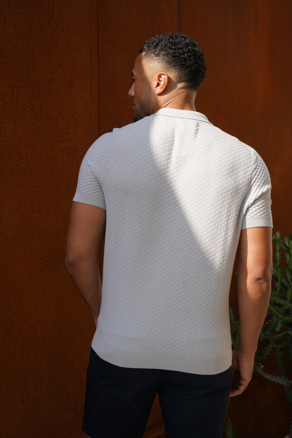 Capo Jacquard Zip Up Polo Shirt - Light Grey