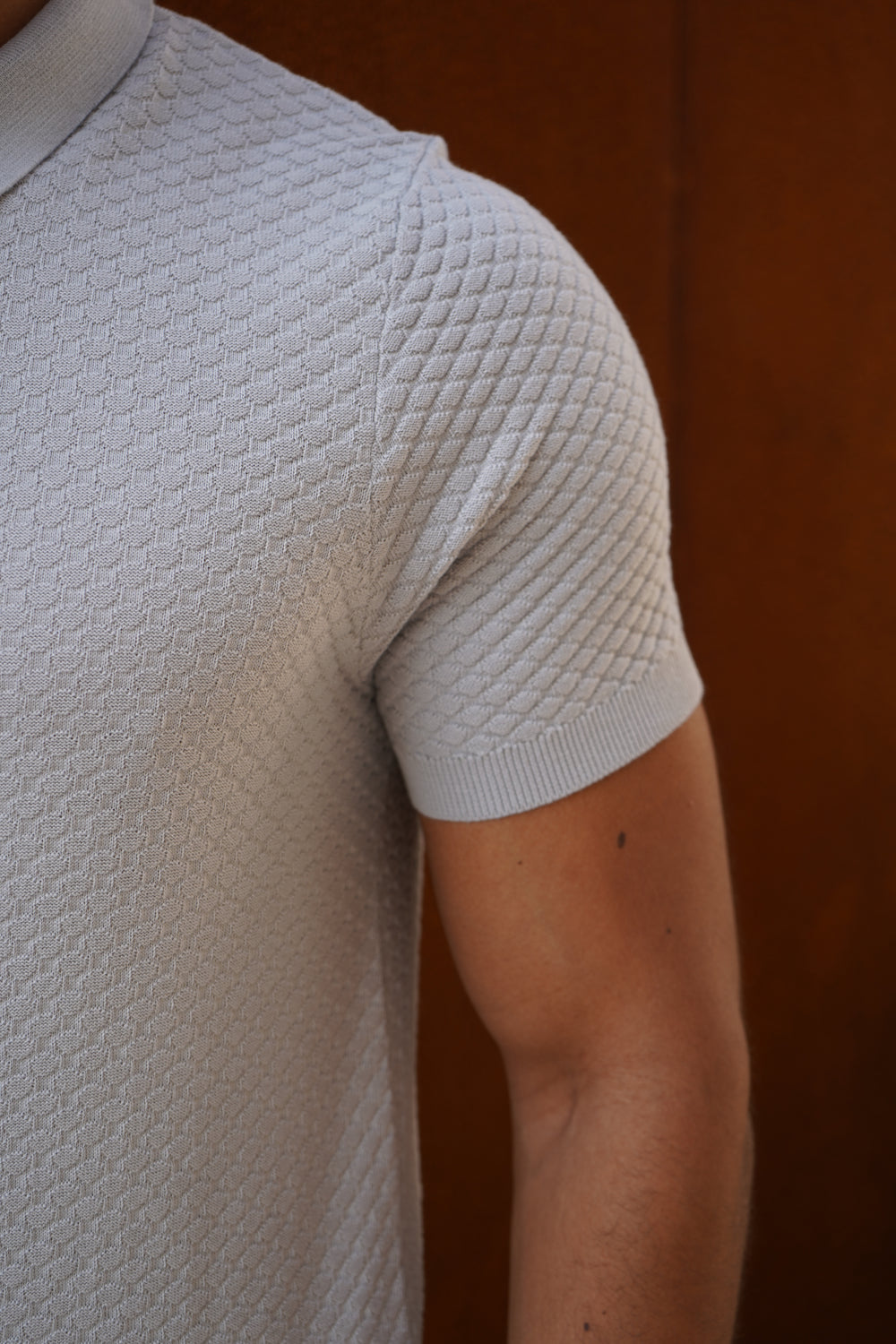Capo Jacquard Zip Up Polo Shirt - Light Grey
