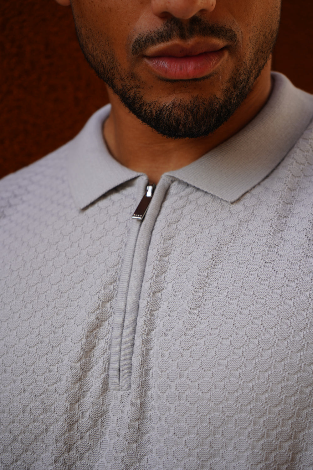 Capo Jacquard Zip Up Polo Shirt Light Grey Capo CAPO Meaning Capo Jacquard Zip Up Polo Shirt Light Grey Capo CAPO Meaning