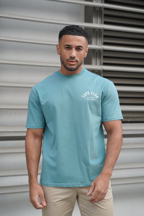 Capo Club Script T-Shirt - Oil Blue/White