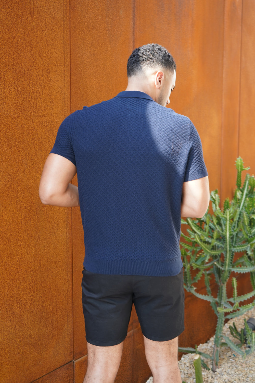 Capo Jacquard Zip Up Polo Shirt - Navy