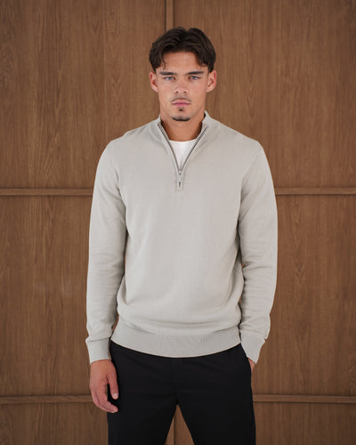 Capo Egyptian Cotton 1/4 Zip Top - Stone