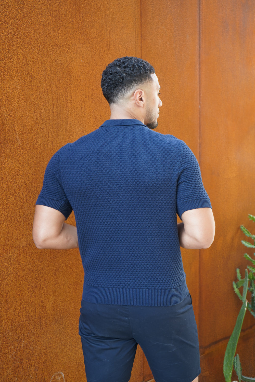 Capo Jacquard Button Up Polo Shirt - Navy