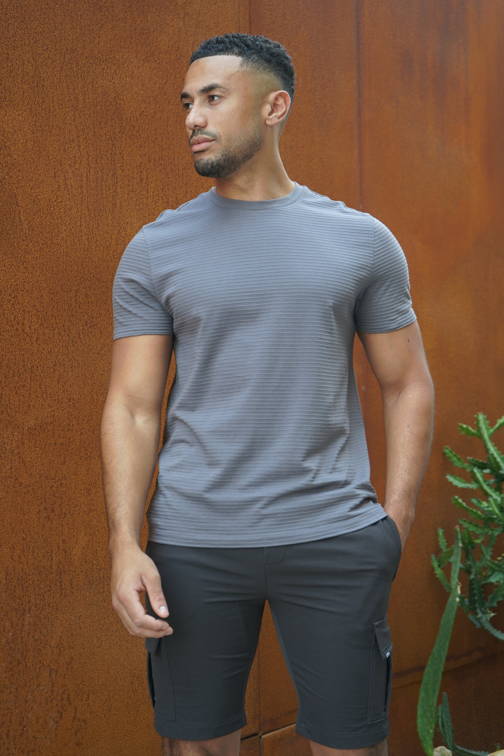 Capo Mercerised Ribbed T-Shirt - Charcoal