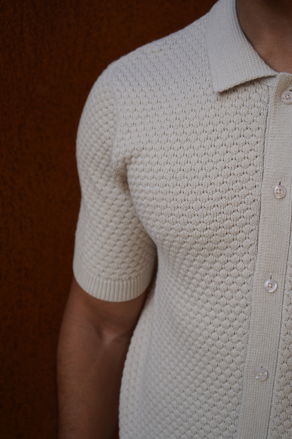 Capo Jacquard Button Up Polo Shirt - Stone