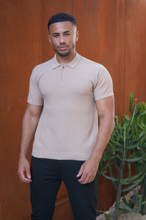 Capo Micro Square Zip Polo Shirt - Taupe