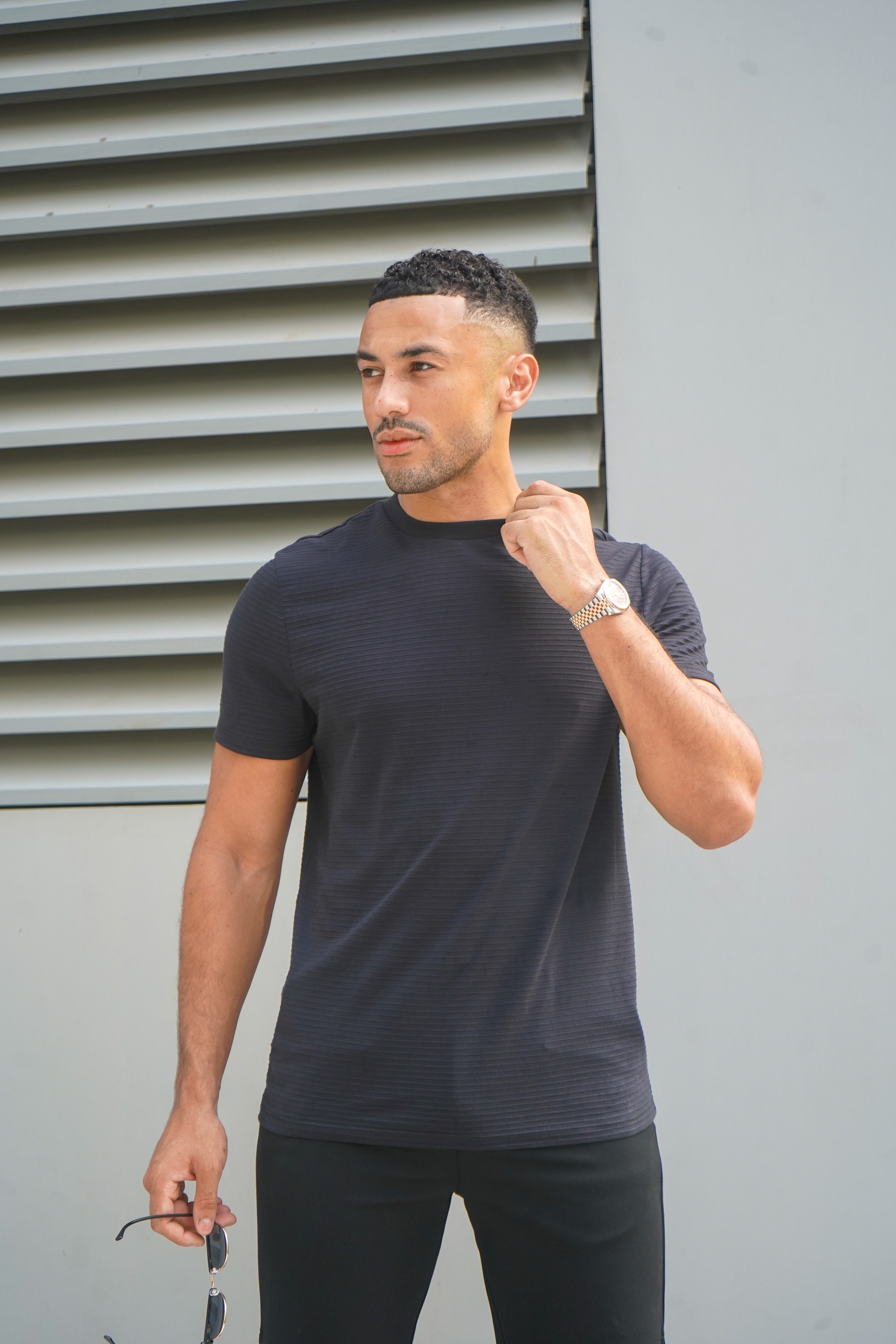 Capo Mercerised Ribbed T-Shirt - Black