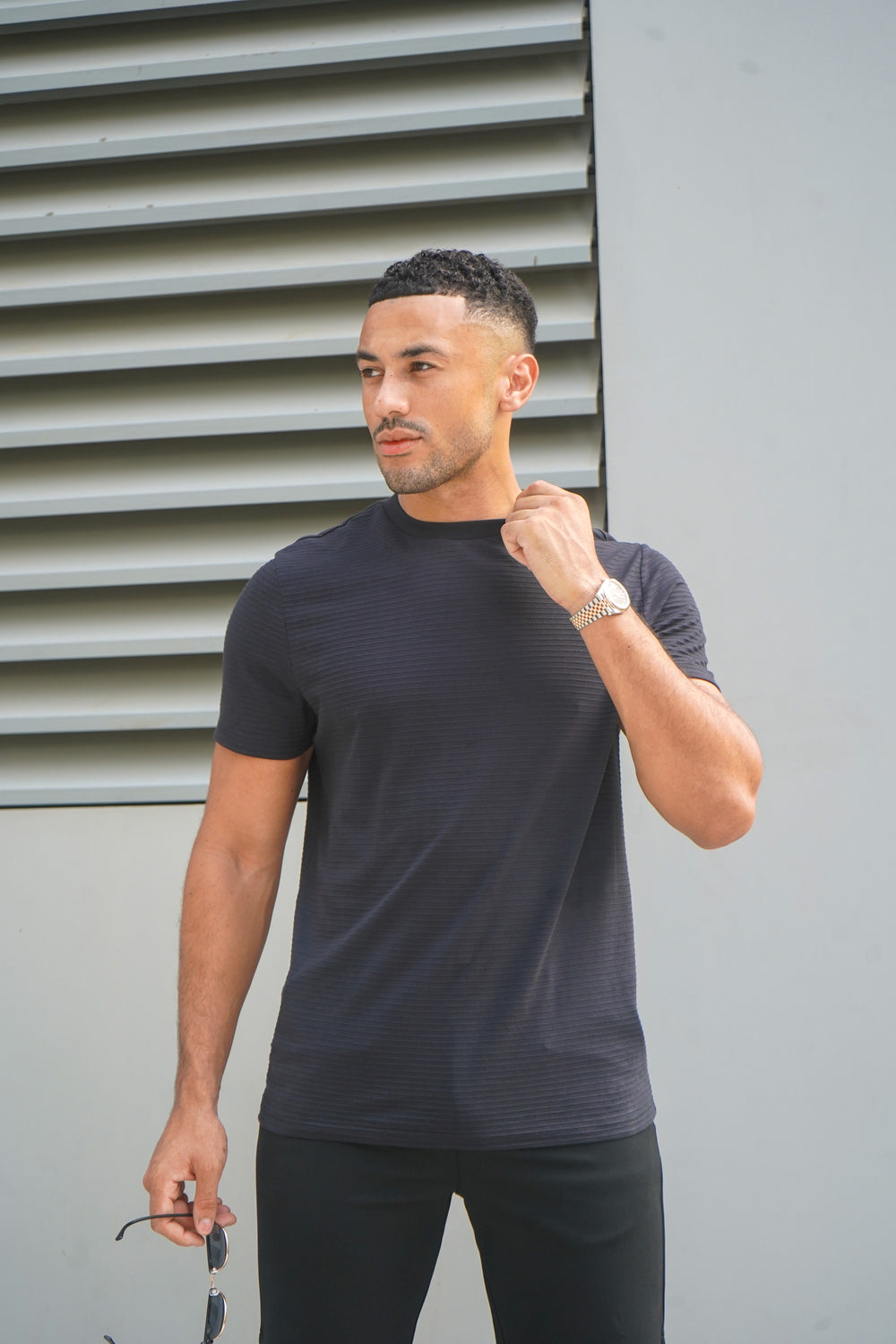 Capo Mercerised Ribbed T-Shirt - Black