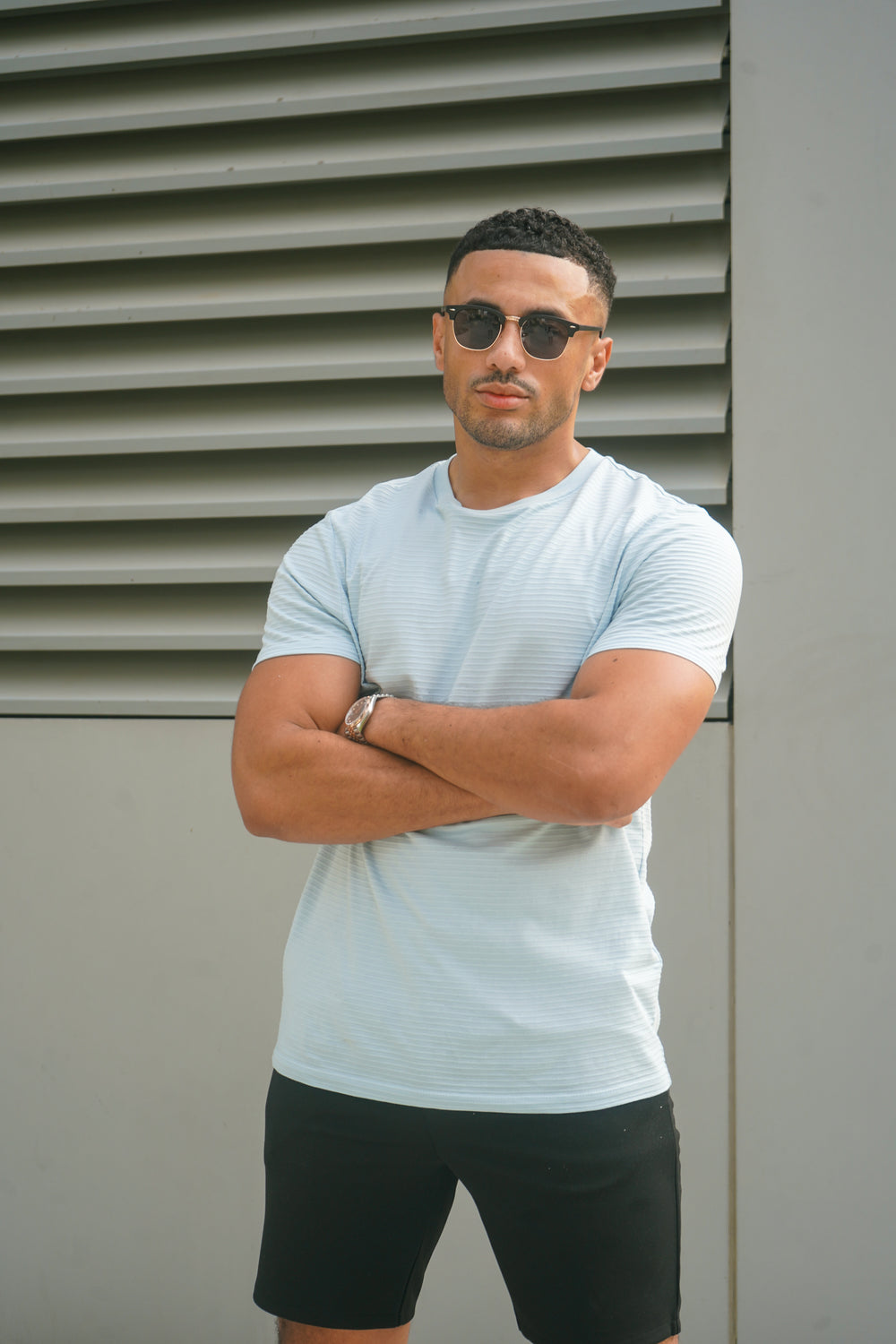 Capo Mercerised Ribbed T-Shirt - Light Blue