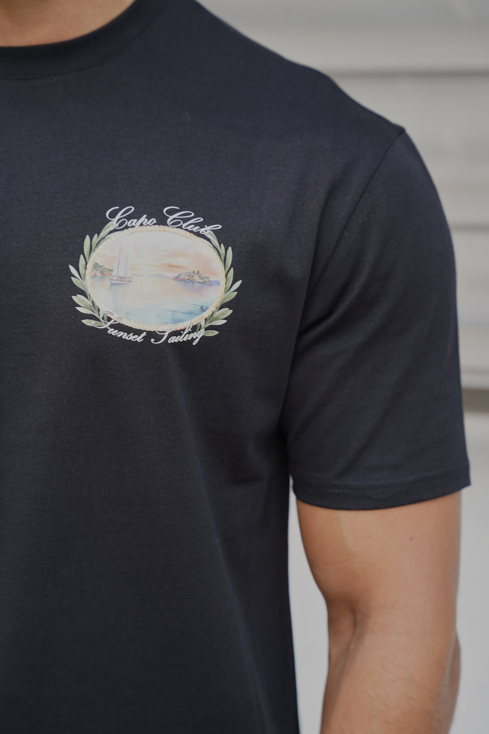Capo Sunset Sailing Printed T-Shirt - Black