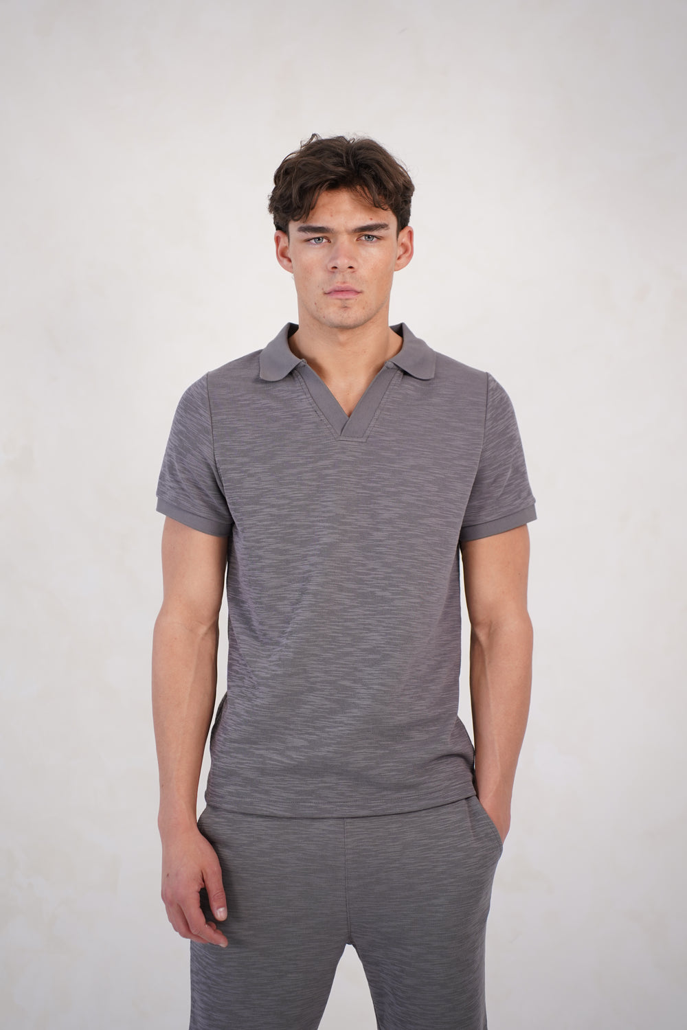 Capo Jersey Slub Cuban Polo Shirt - Charcoal