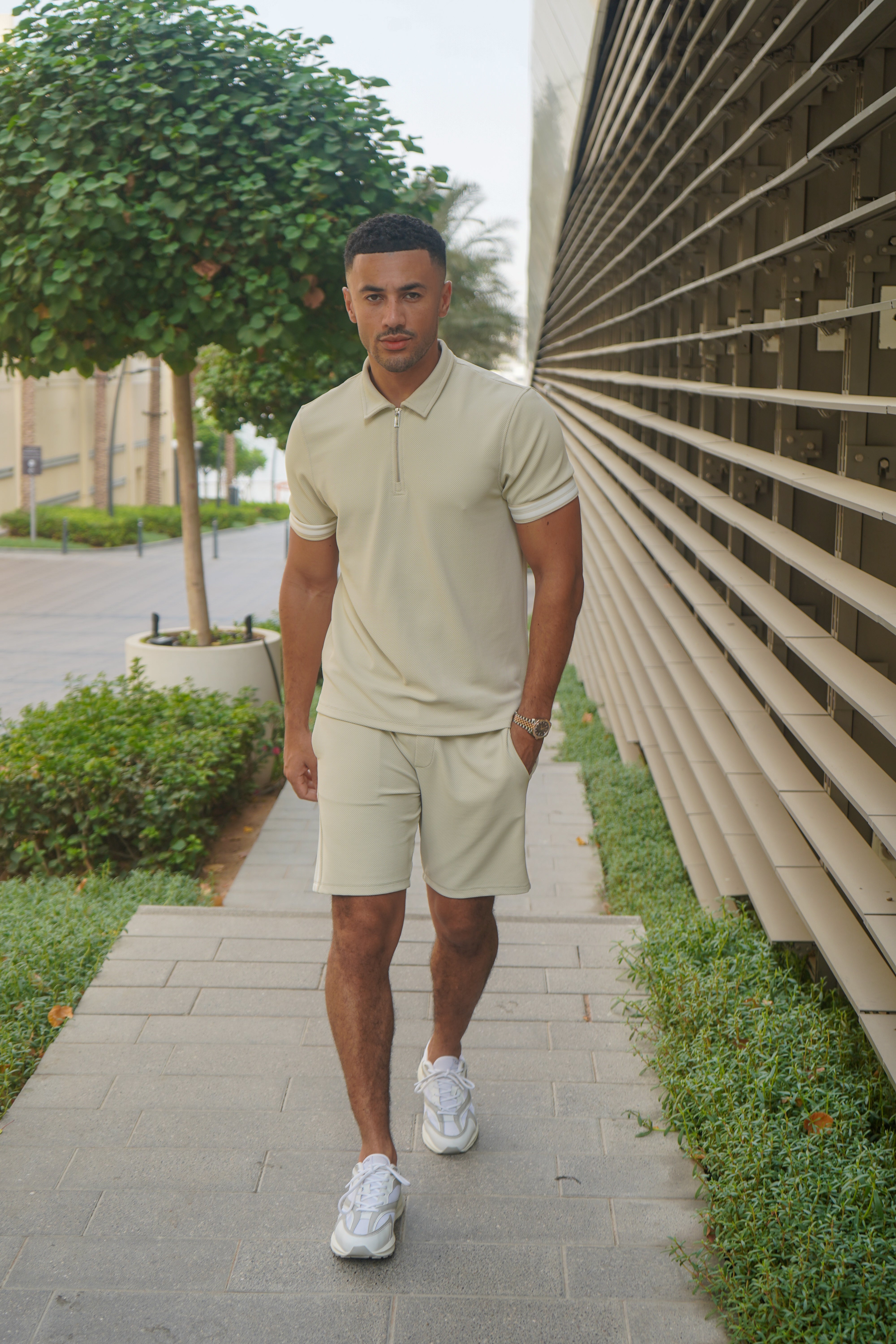 Capo Textured Tape Shorts - Light Beige