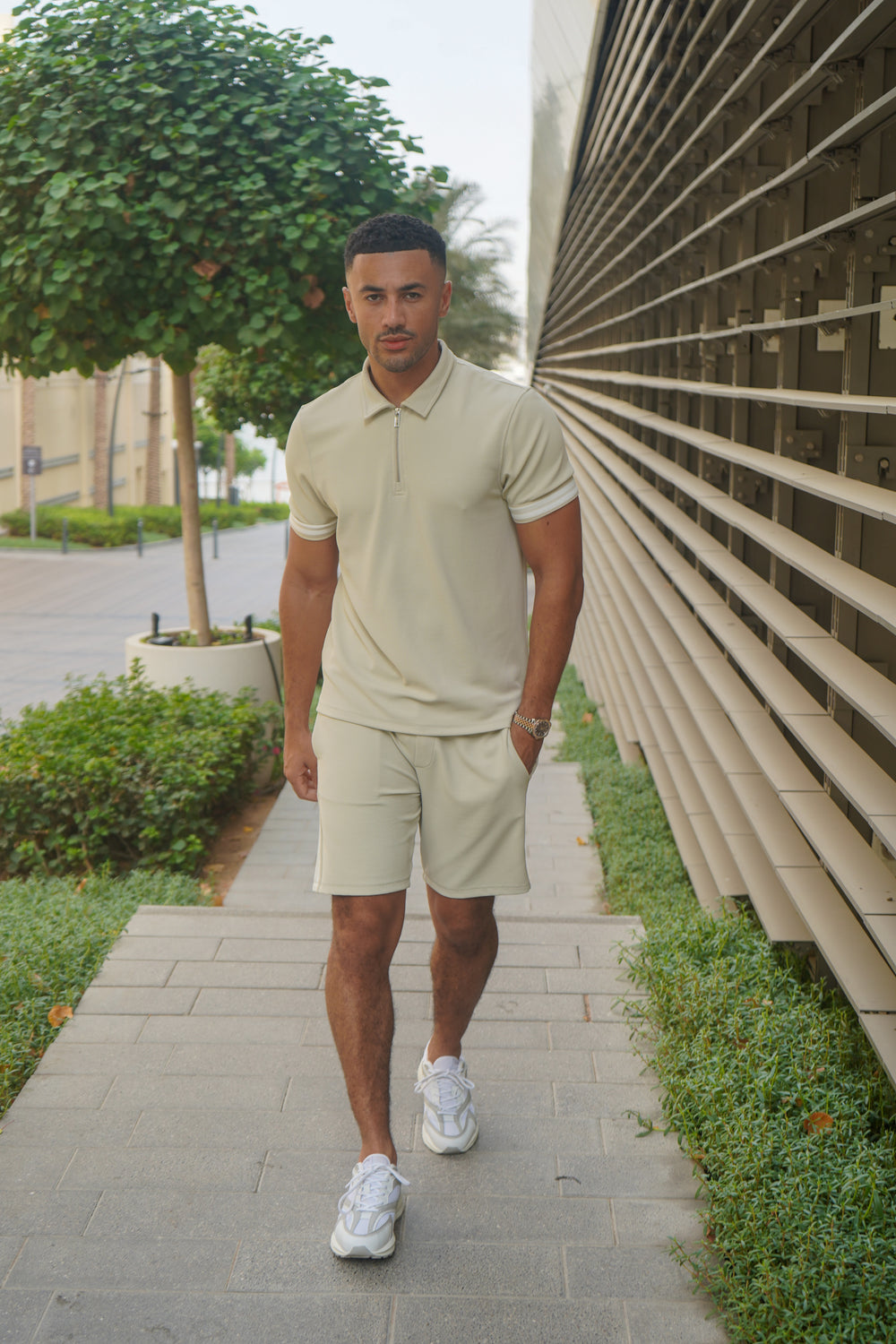 Capo Textured Tape Shorts - Light Beige