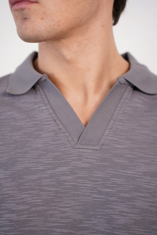 Capo Jersey Slub Cuban Polo Shirt - Charcoal