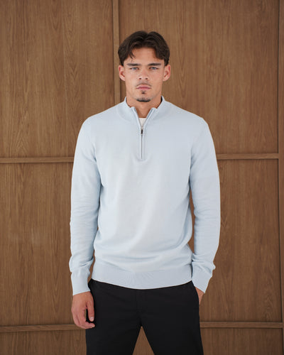 Capo Egyptian Cotton 1/4 Zip Top - Sky Blue