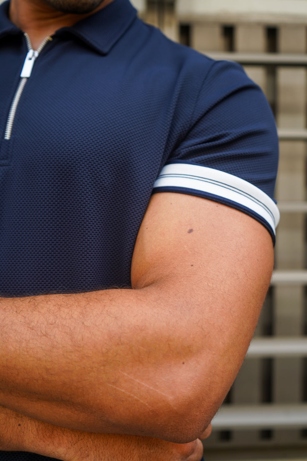 Capo Textured Tape Zip Polo Shirt - Navy