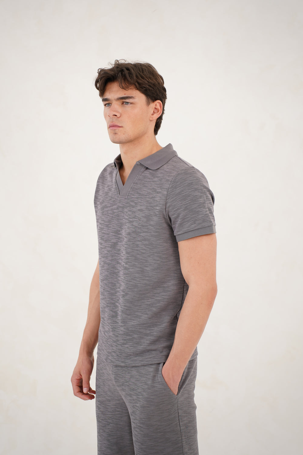 Capo Jersey Slub Cuban Polo Shirt - Charcoal