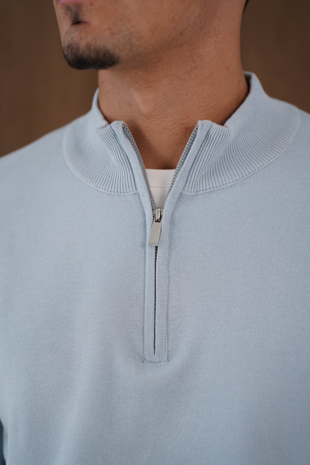 Capo Egyptian Cotton 1/4 Zip Top - Sky Blue