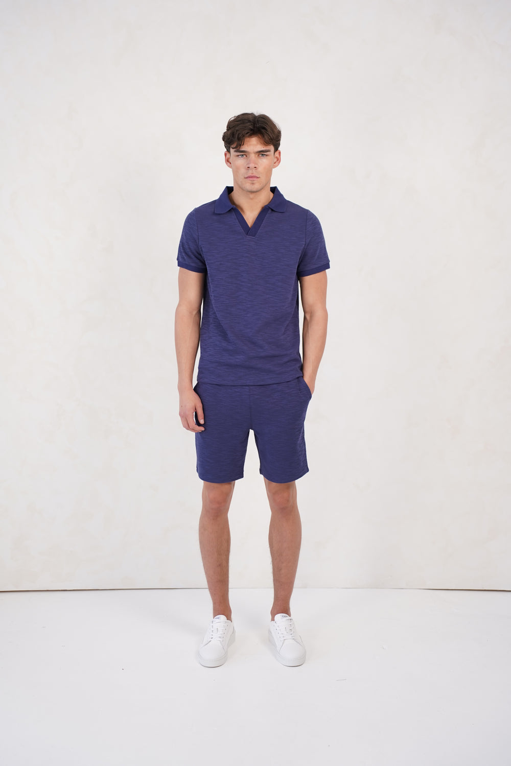 Capo Jersey Slub Cuban Polo Shirt - Navy