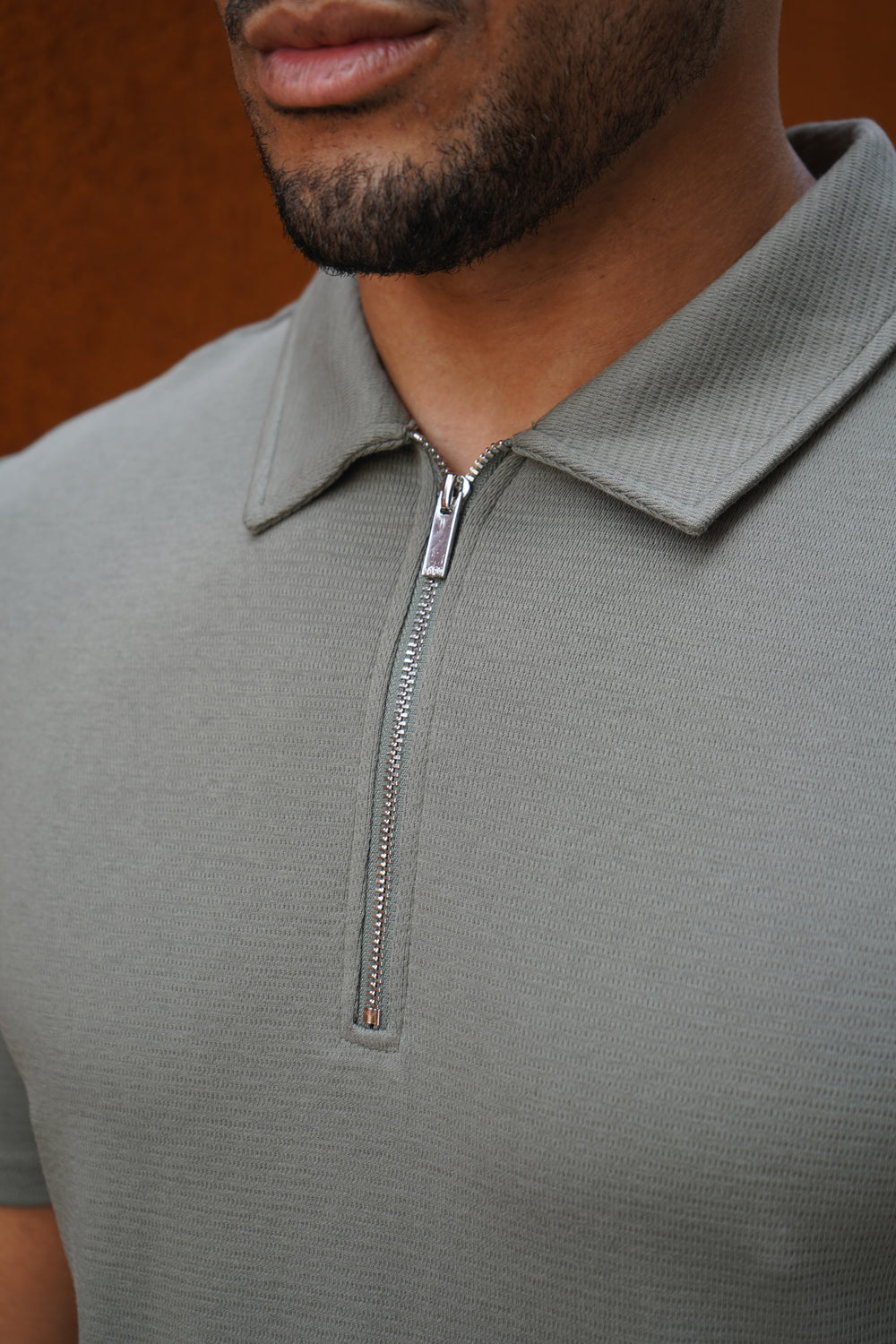 Capo Textured Zip Up Polo Shirt - Light Olive