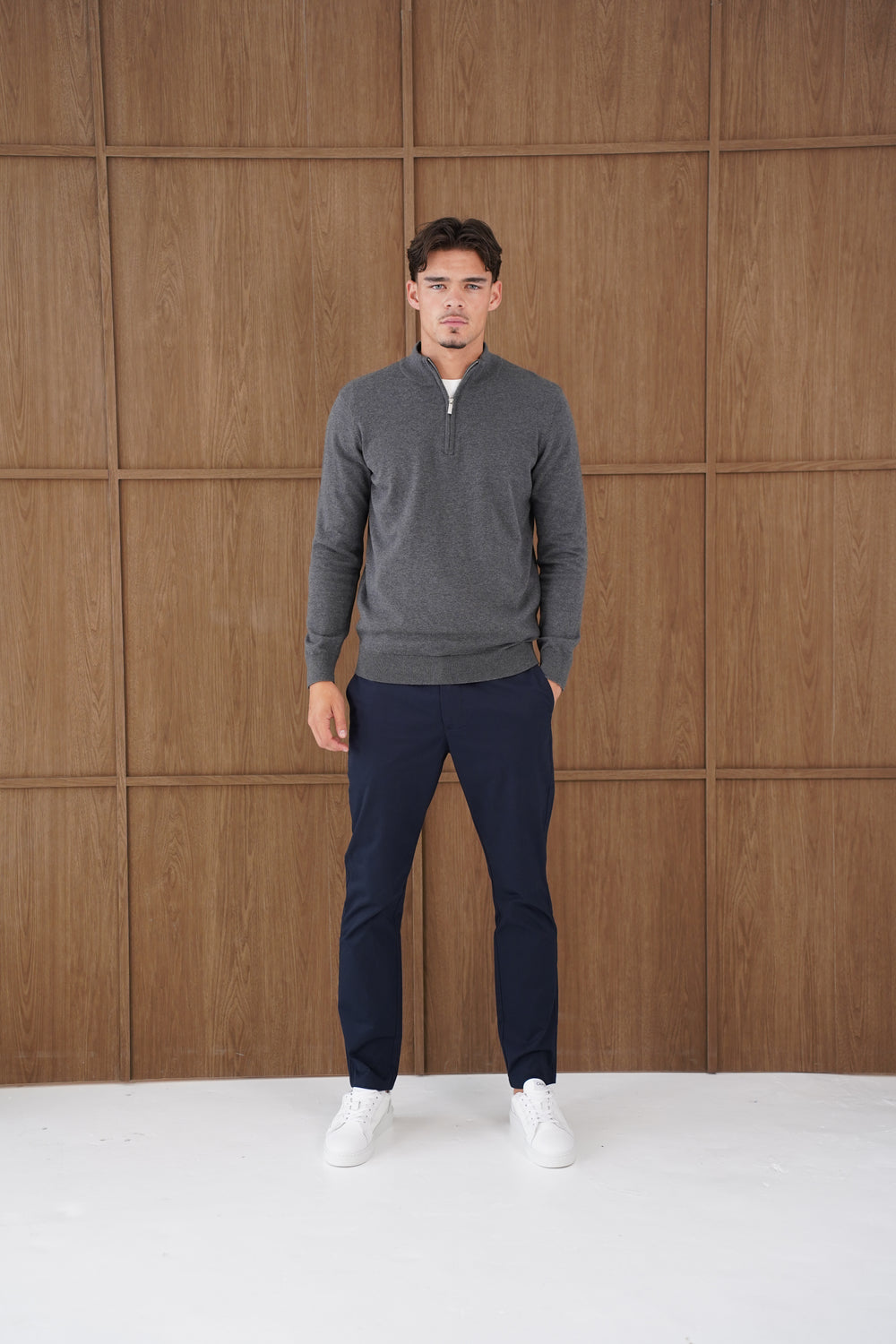 Capo Egyptian Cotton 1/4 Zip Top - Charcoal