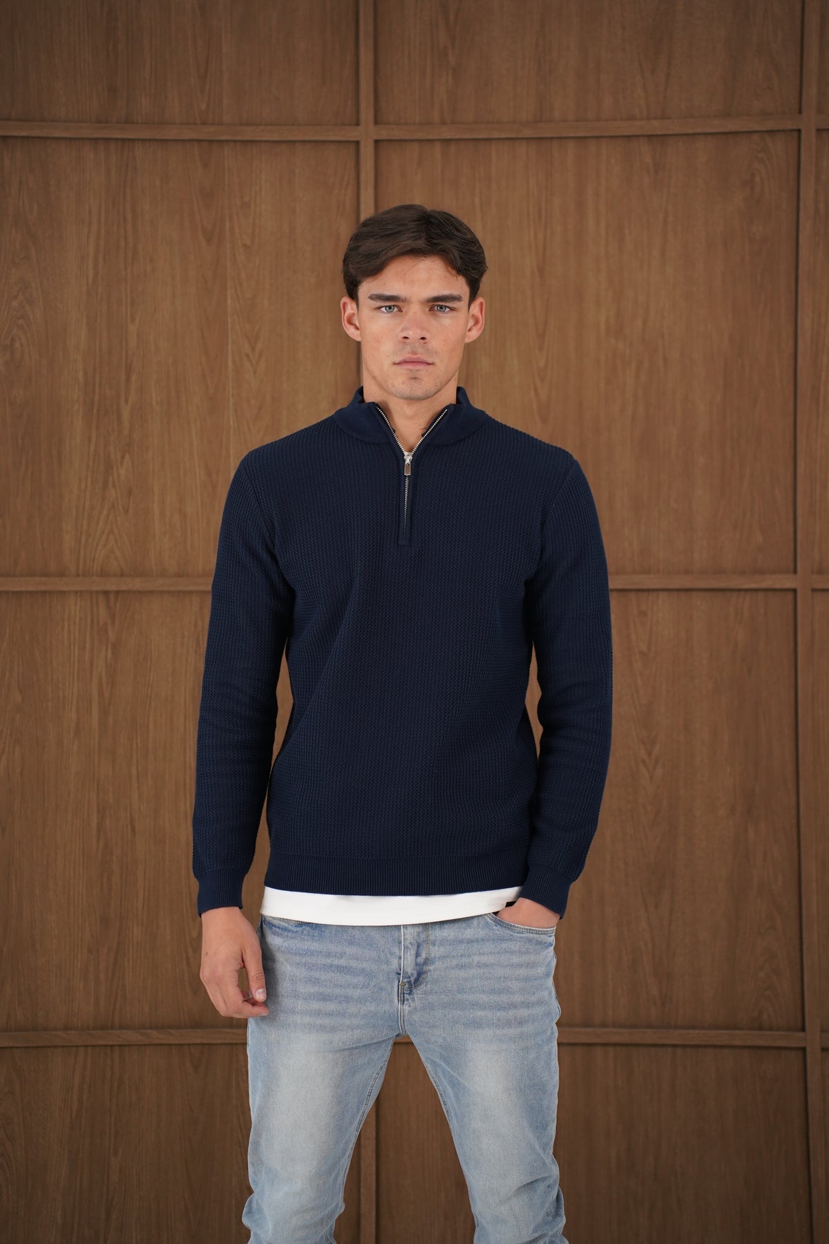 Capo TWIST Cotton 1/4 Zip Jumper - Navy