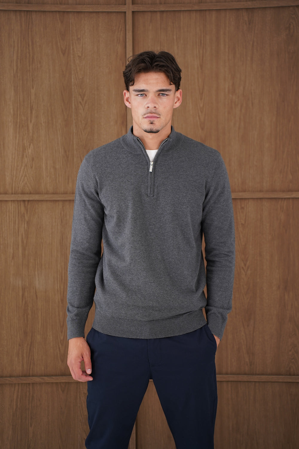 Capo Egyptian Cotton 1/4 Zip Top - Charcoal