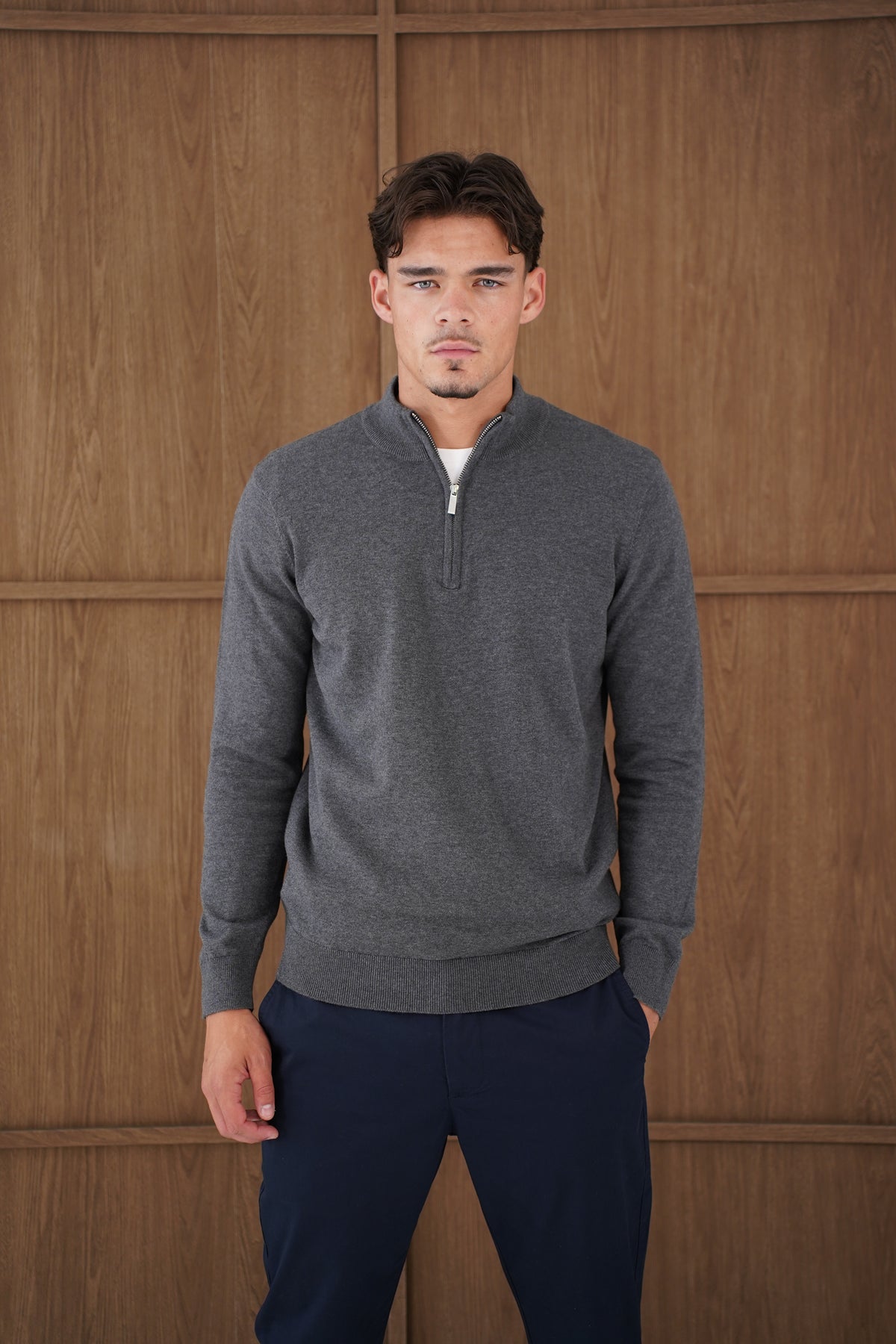 Capo Egyptian Cotton 1/4 Zip Top - Charcoal