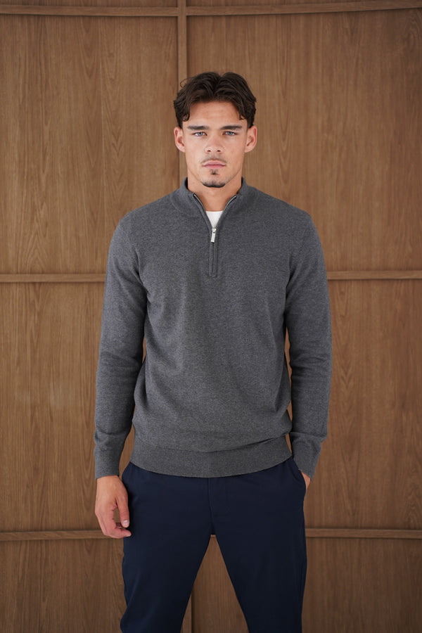 Capo Egyptian Cotton 1/4 Zip Top - Charcoal