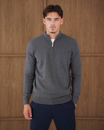 Capo Egyptian Cotton 1/4 Zip Top - Charcoal
