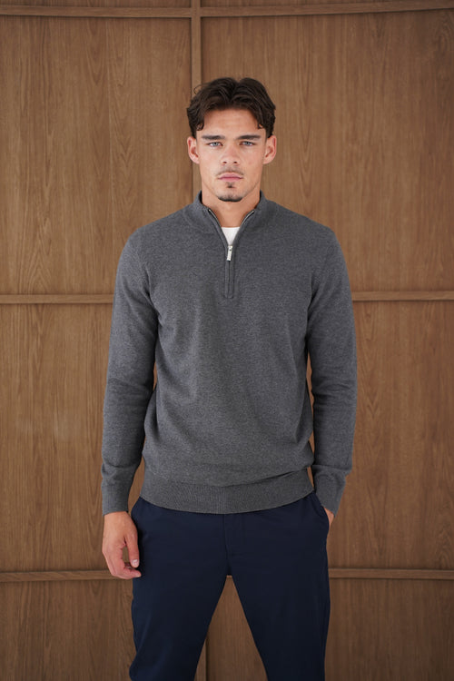Capo Egyptian Cotton 1/4 Zip Top - Charcoal