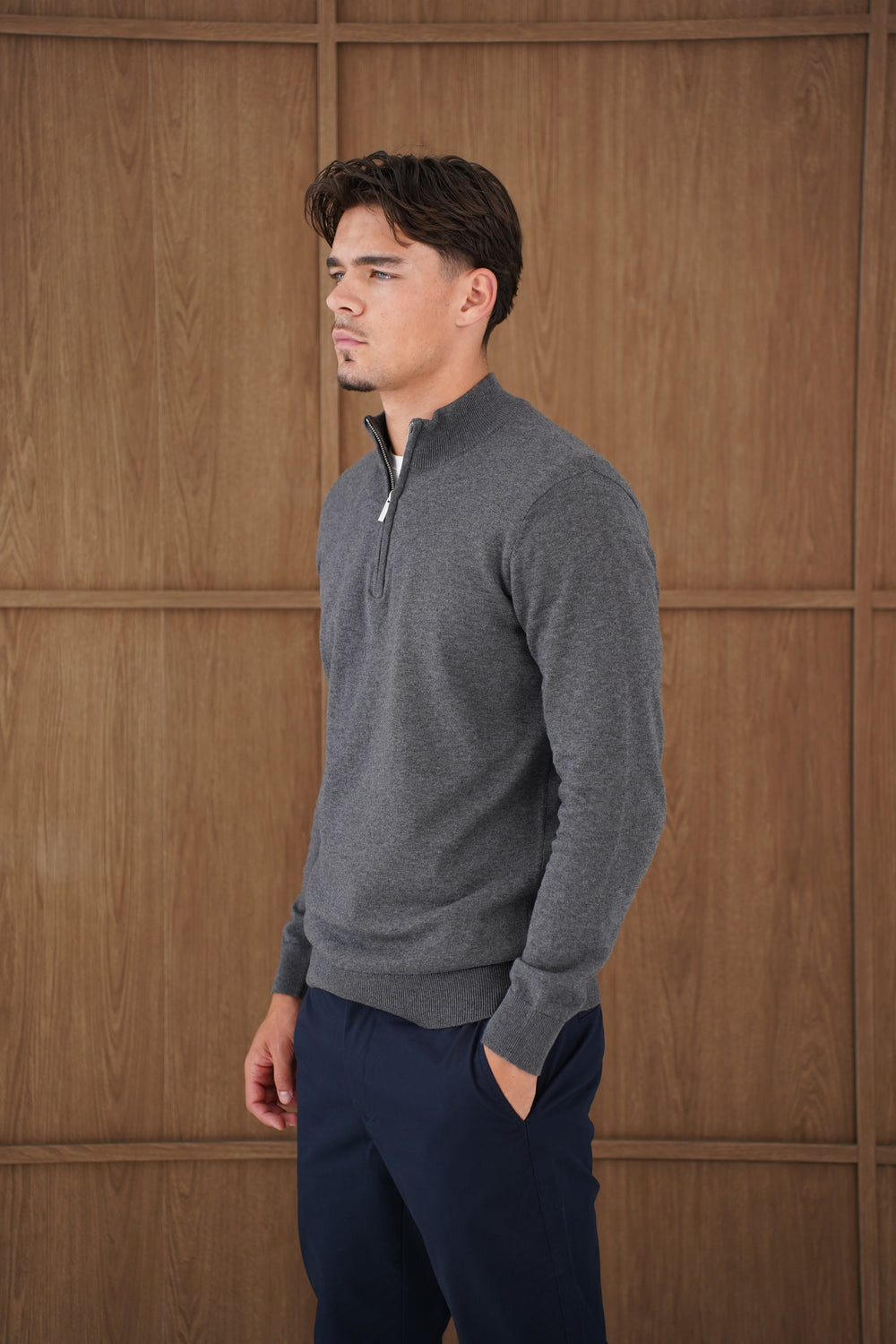 Capo Egyptian Cotton 1/4 Zip Top - Charcoal