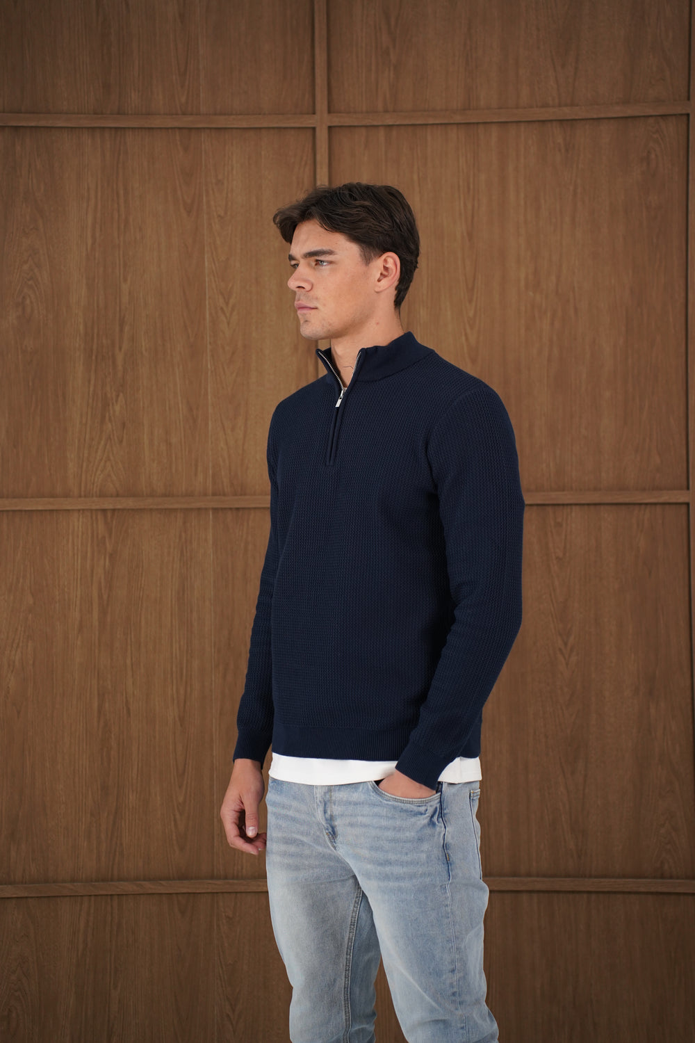 Capo TWIST Cotton 1/4 Zip Jumper - Navy