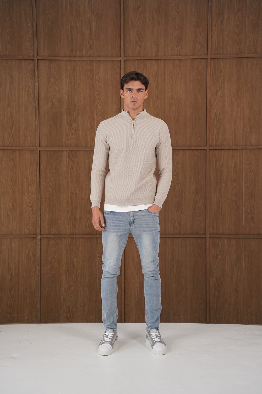 Capo TWIST Cotton 1/4 Zip Jumper - Stone