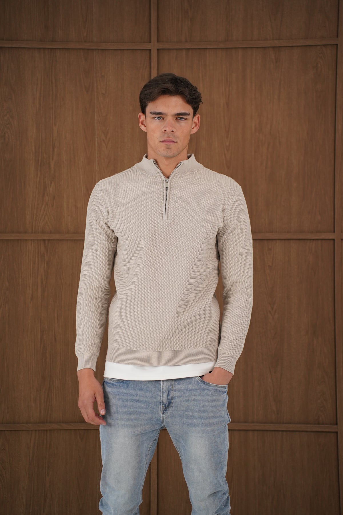 Capo TWIST Cotton 1/4 Zip Jumper - Stone
