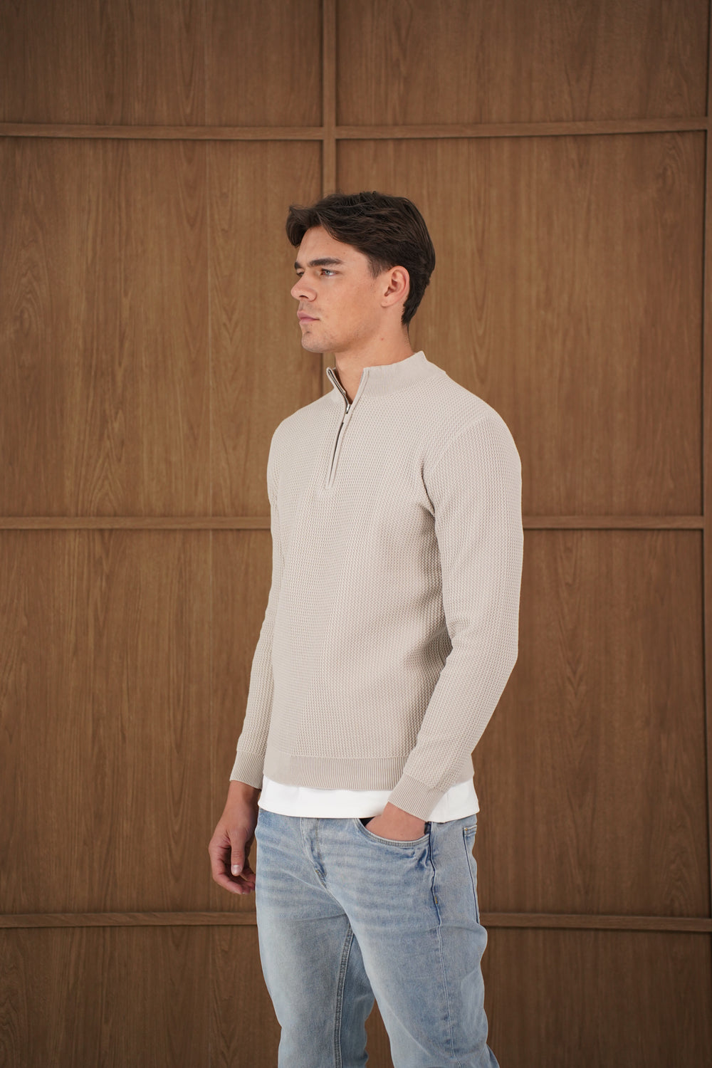 Capo TWIST Cotton 1/4 Zip Jumper - Stone