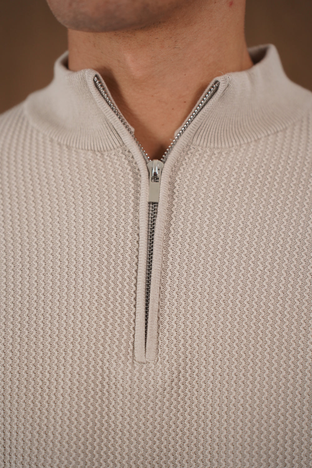 Capo TWIST Cotton 1/4 Zip Jumper - Stone