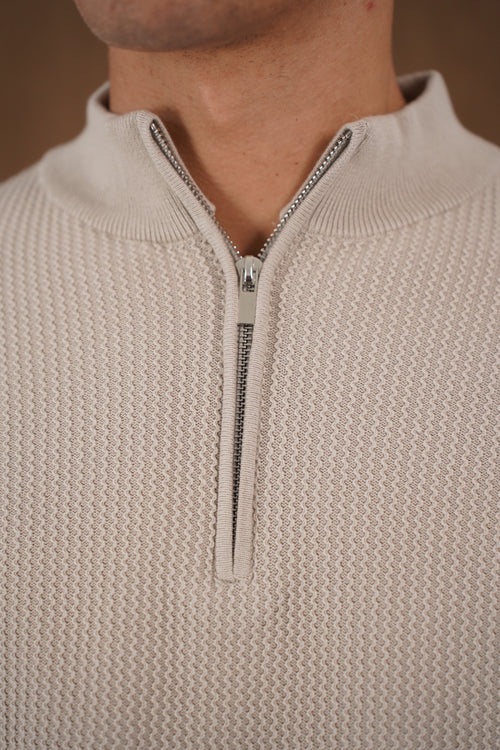 Capo TWIST Cotton 1/4 Zip Jumper - Stone