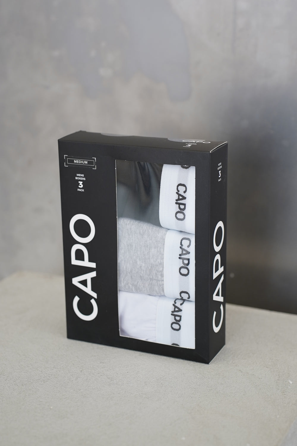 Capo Essential 3 Pack Boxer Shorts - Black/White/Grey