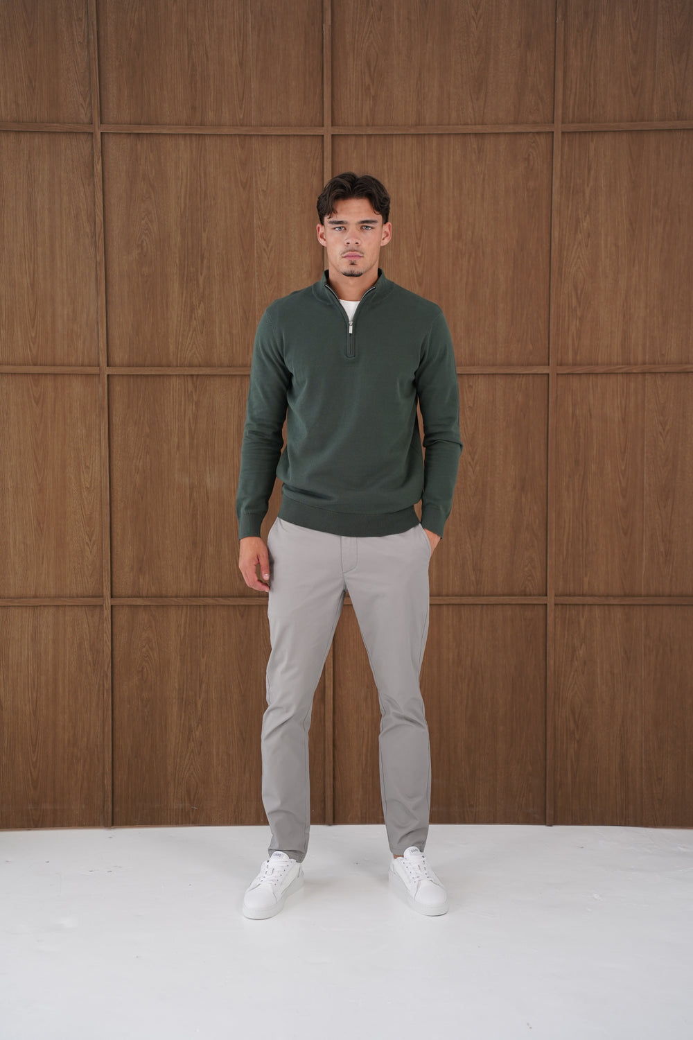 Capo Egyptian Cotton 1/4 Zip Top - Moss Green
