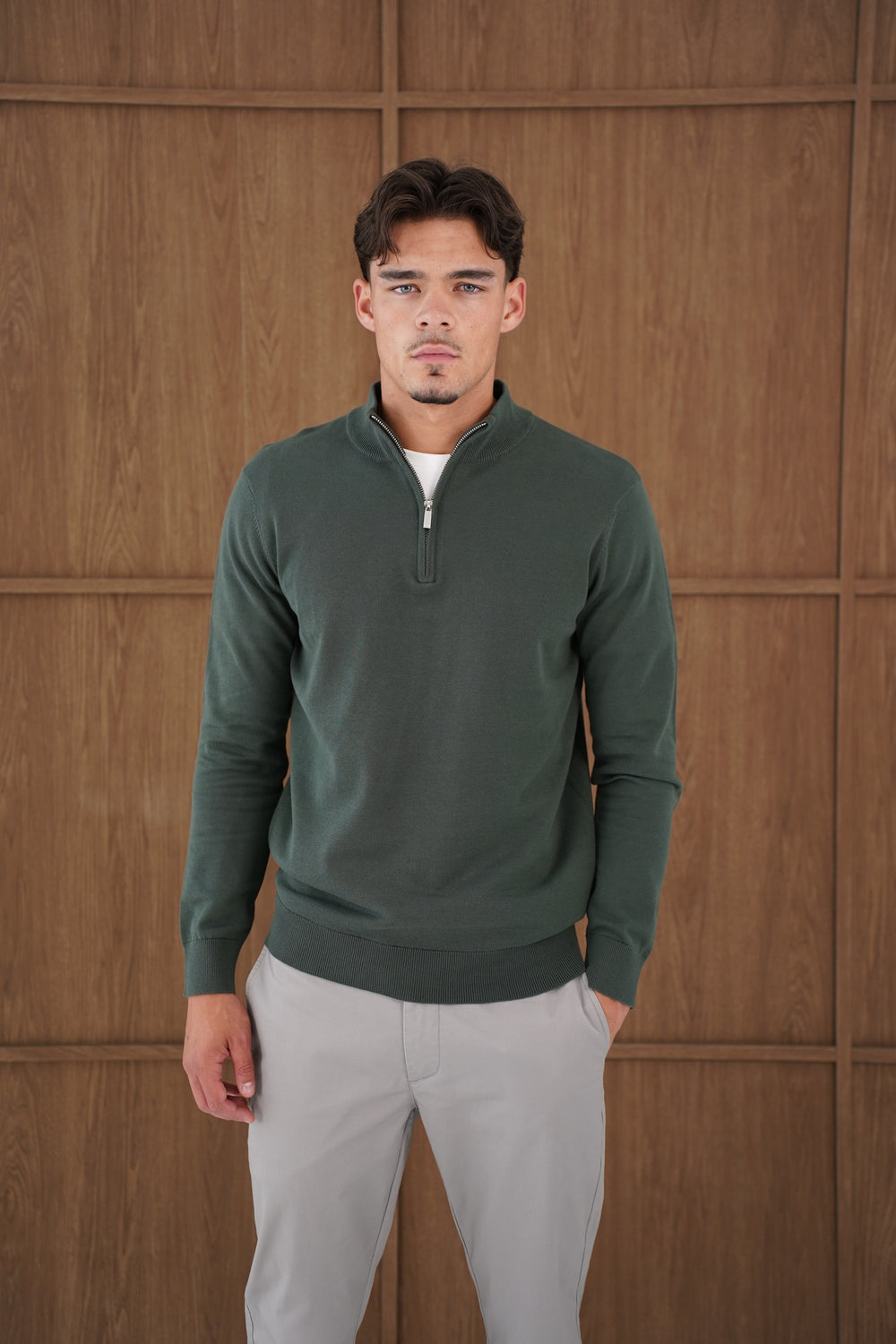 Capo Egyptian Cotton 1/4 Zip Top - Moss Green
