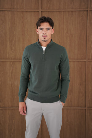 Capo Egyptian Cotton 1/4 Zip Top - Moss Green