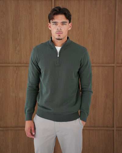Capo Egyptian Cotton 1/4 Zip Top - Moss Green